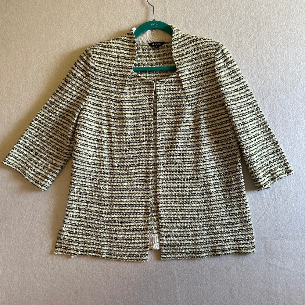 Misook Boucle Knit 3/4 Sleeve Open Front Striped Blazer Jacket Size L